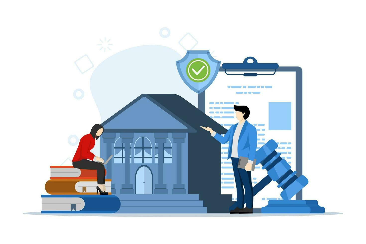 Legal advice concept. Law and justice scene. lawyer consultant client, judge knocks with wooden gavel. legal advice consultation. Consideration. Flat vector illustration banner for website.
