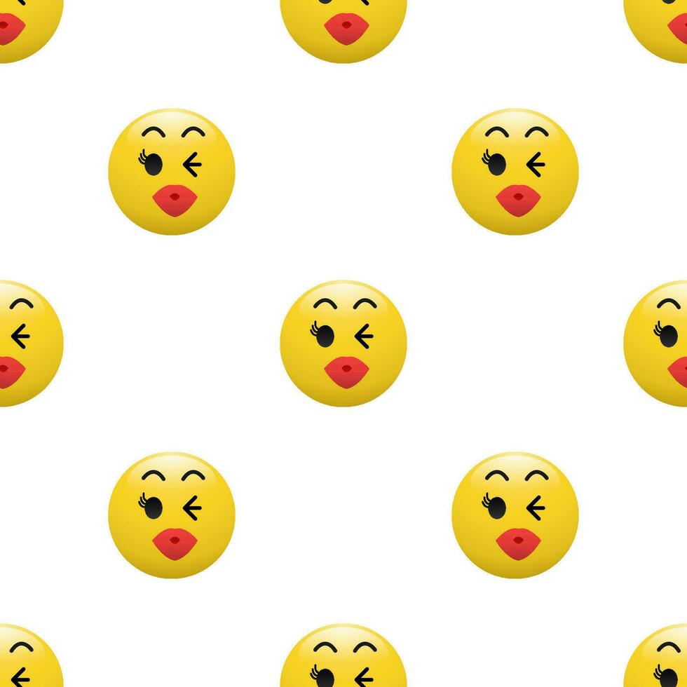 Yellow Head emoticon icon with Facial expressions, Seamless pattern on white background. vector