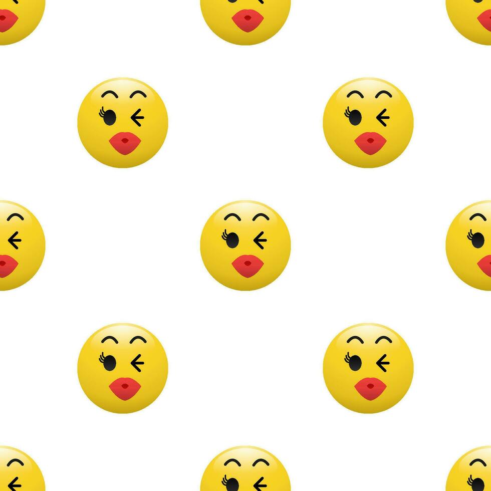 Yellow Head emoticon icon with Facial expressions, Seamless pattern on white background. vector