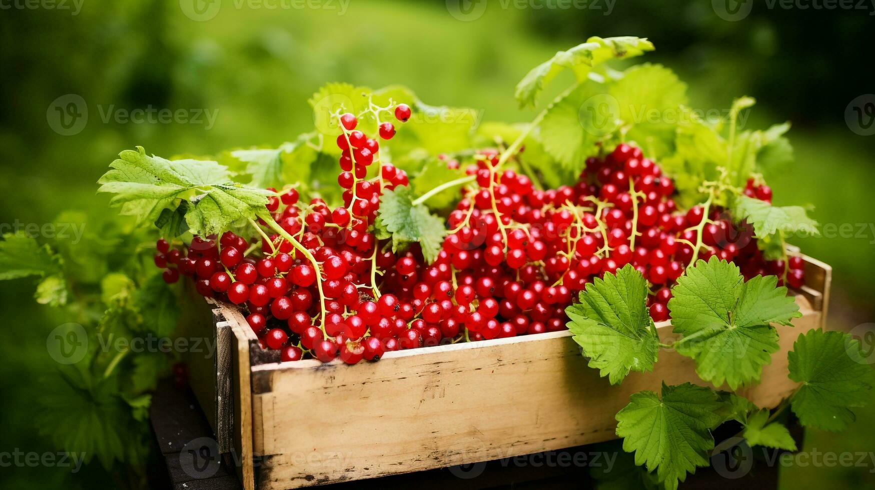 Freshly picked Red currant fruit from garden placed in the boxes. Generative AI photo