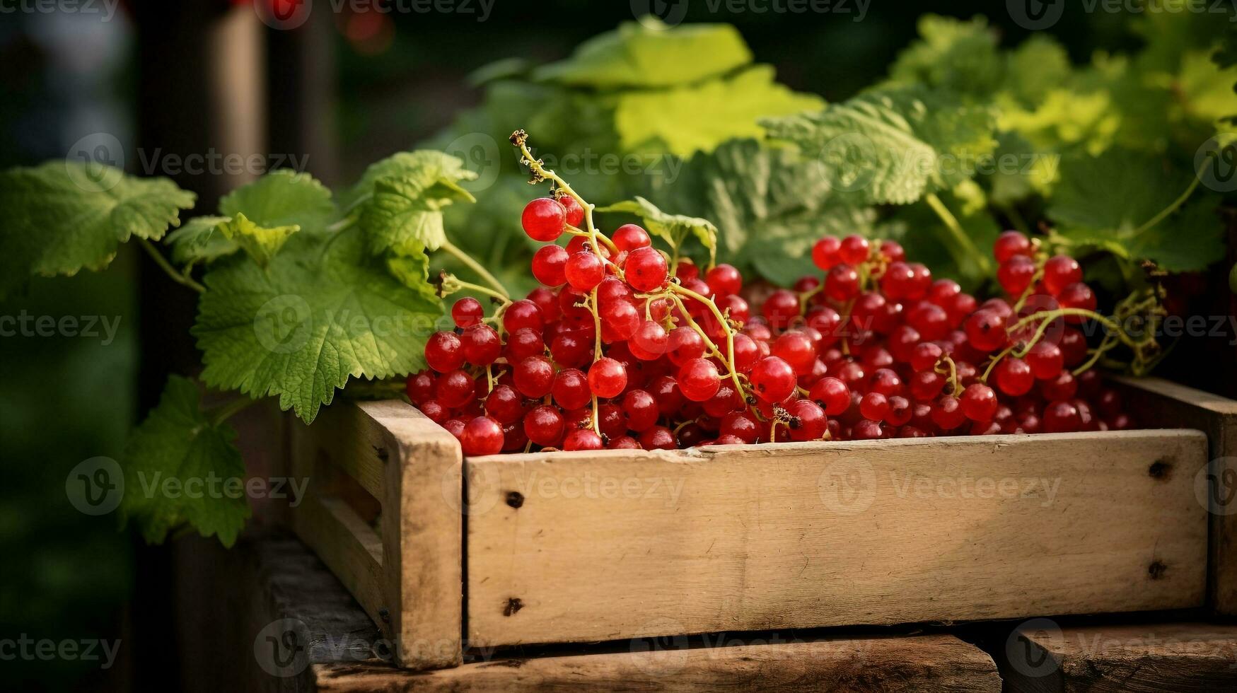 Freshly picked Red currant fruit from garden placed in the boxes. Generative AI photo