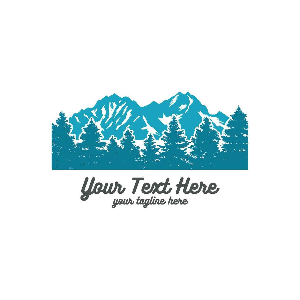 Vintage Retro Pine Cedar Spruce Conifer Coniferous Evergreen Larch Fir Trees Forest with Ice Snow Rock Mountain for Outdoor Adventure Icon Illustration vector