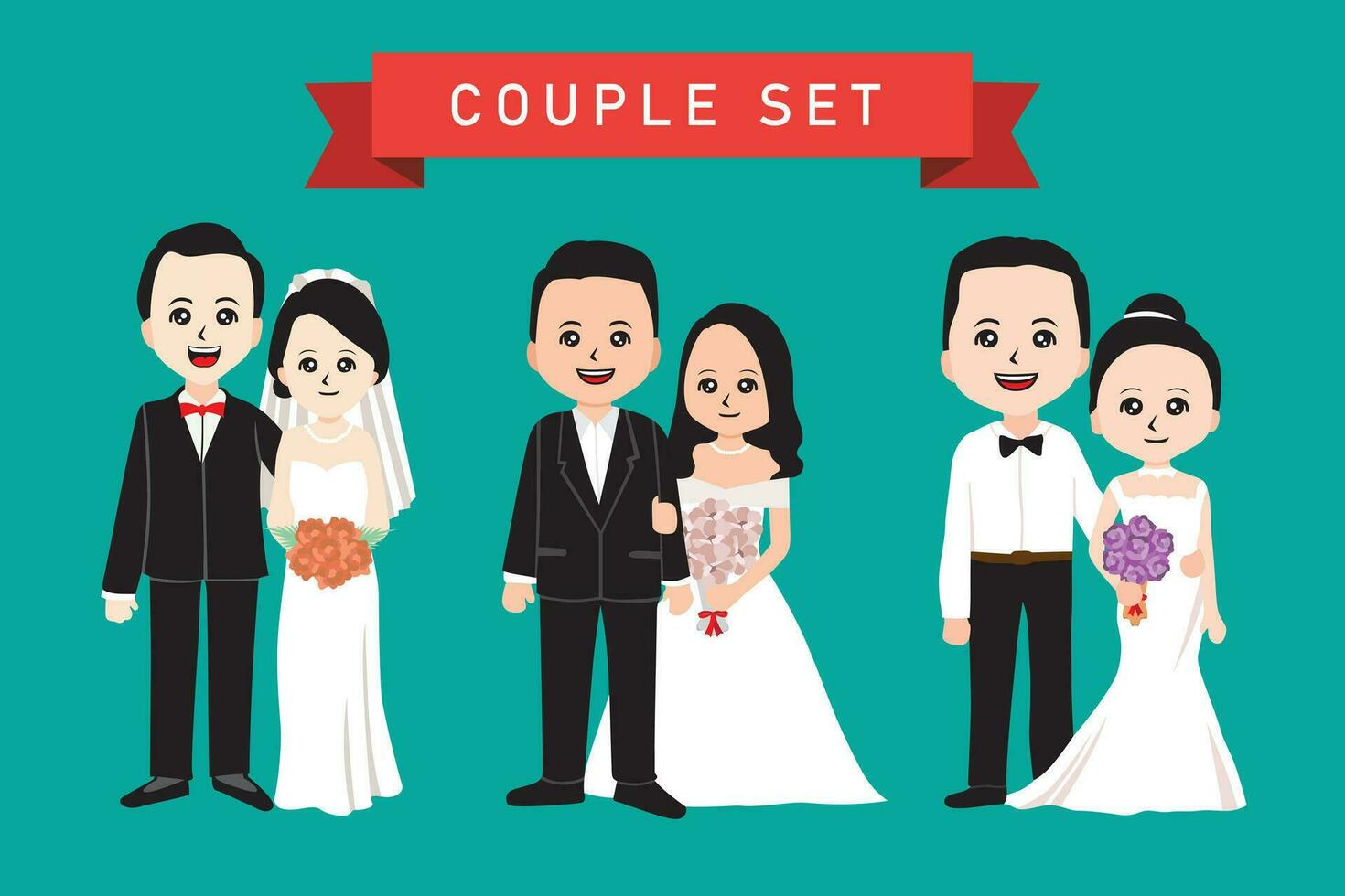 Wedding couple vector illustration. Flat cartoon style.