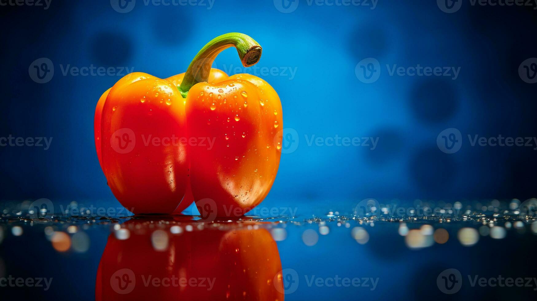 Photo of Bell pepper fruit half against a colorful abstract background. Generative AI