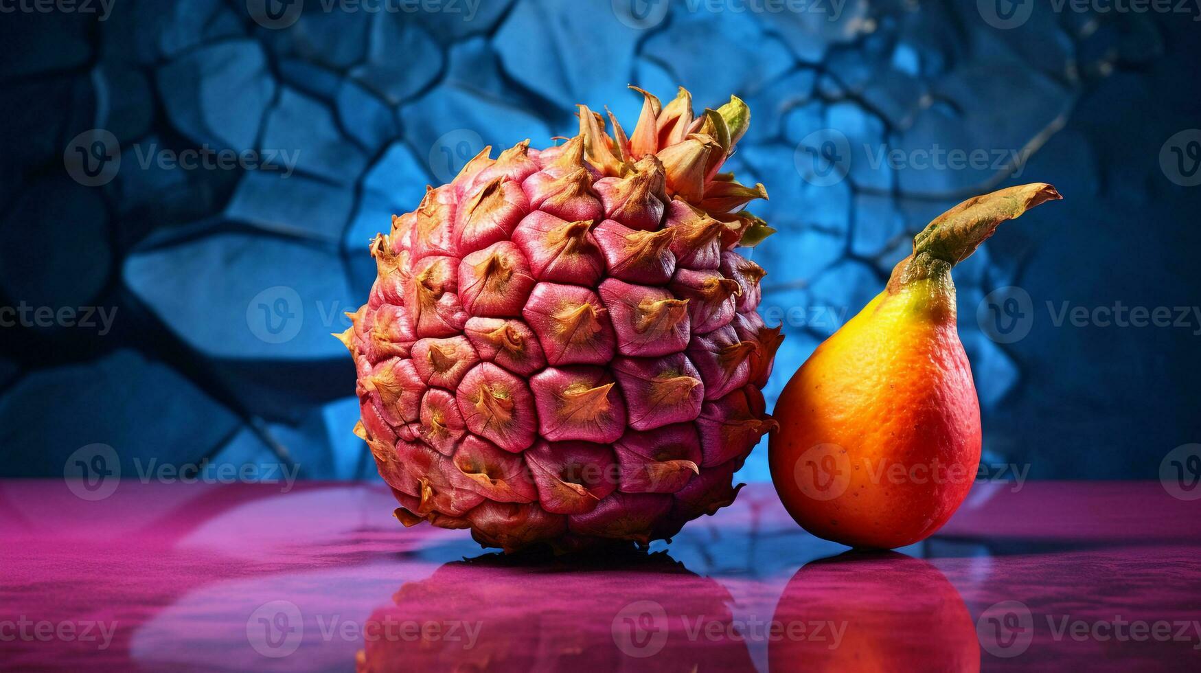 Photo of Sugar apple fruit half against a colorful abstract background. Generative AI