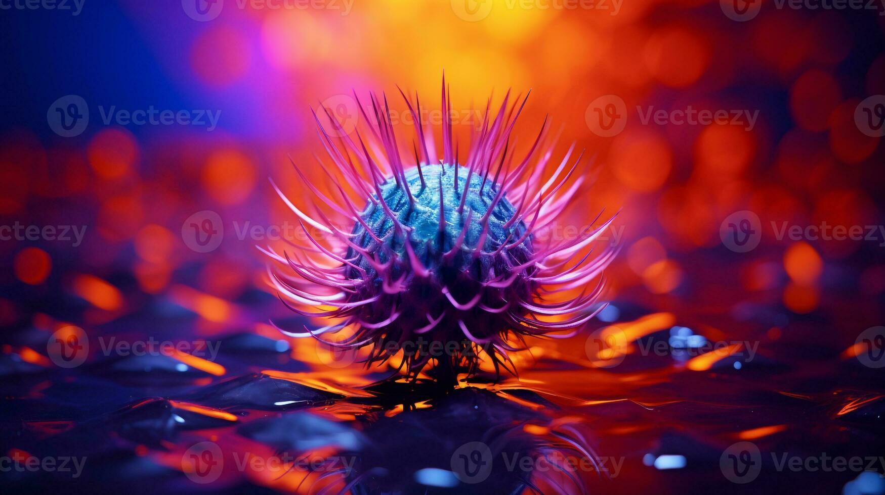 Photo of Thistle fruit half against a colorful abstract background. Generative AI