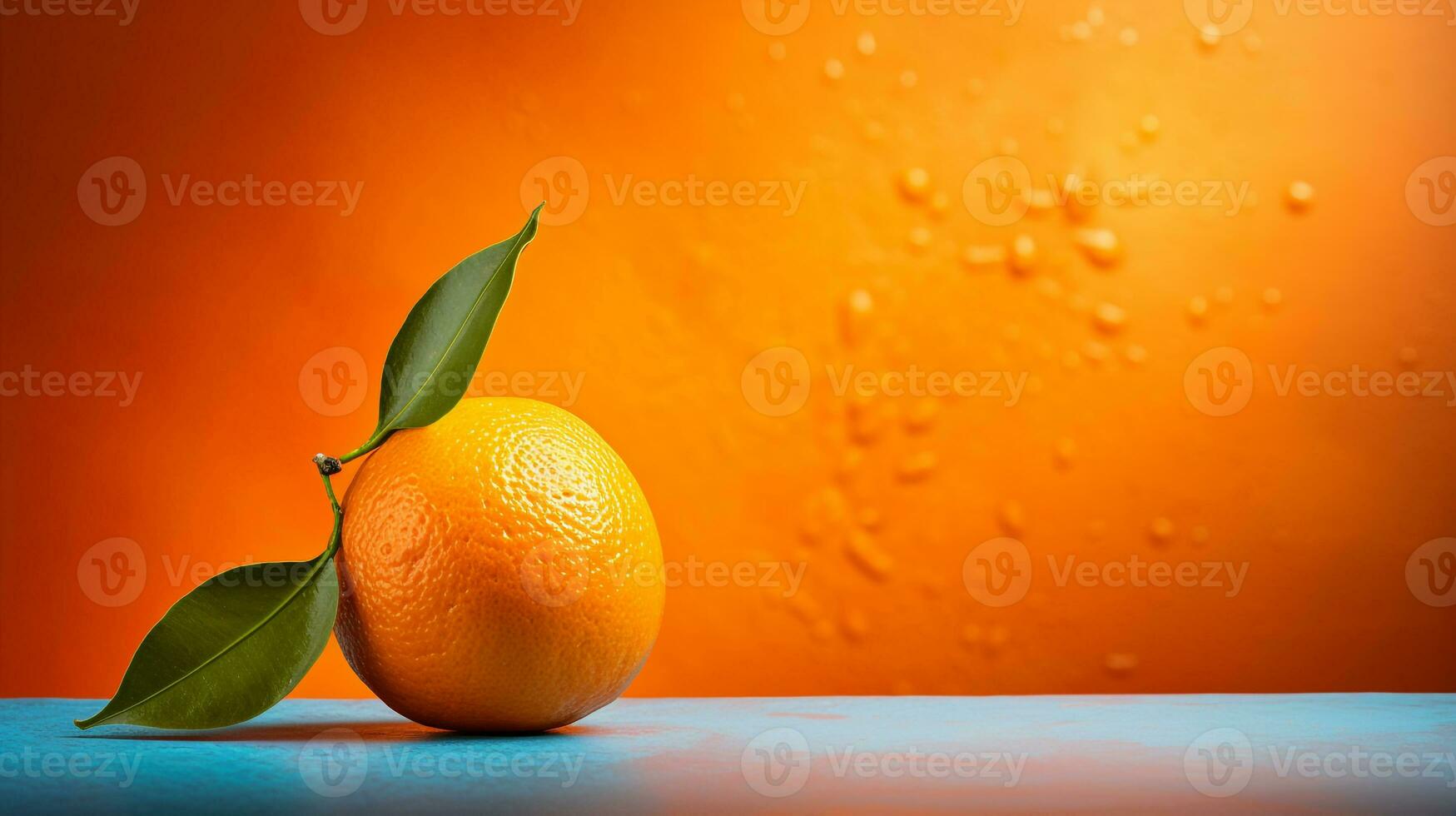 Photo of Tangerine fruit half against a colorful abstract background. Generative AI