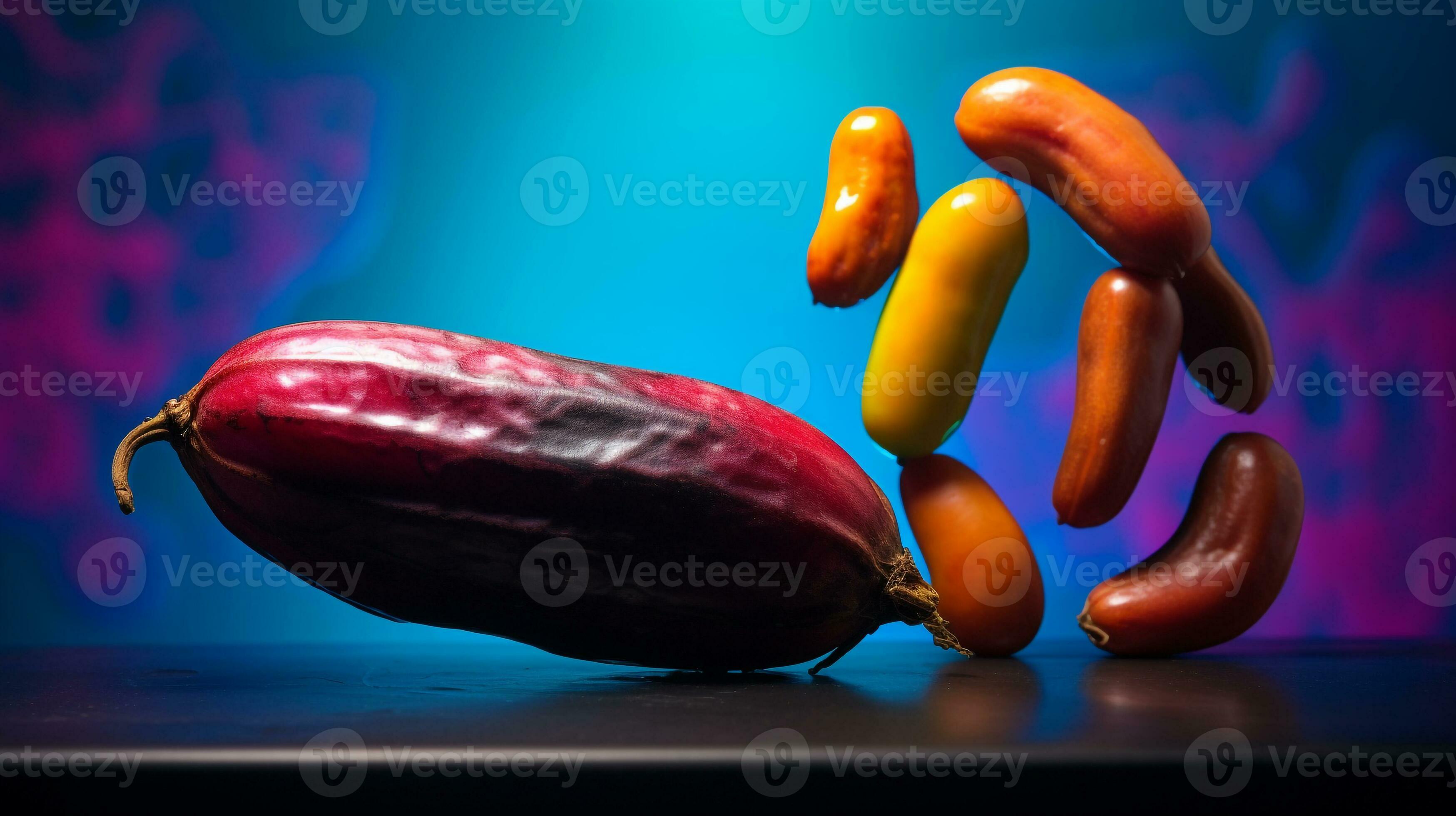 Photo of Tamarind fruit half against a colorful abstract background