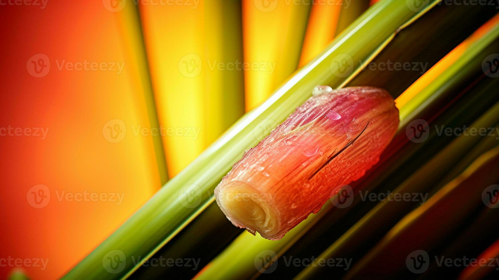 Photo of Sugarcane fruit half against a colorful abstract background. Generative AI