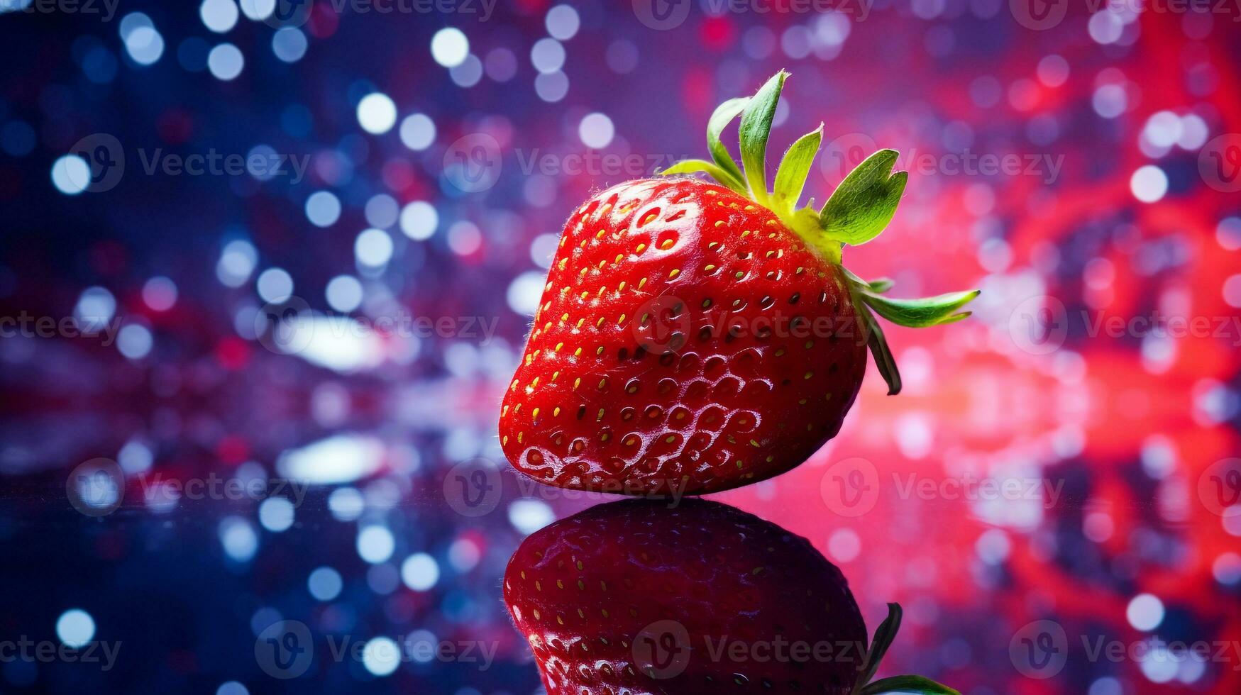Photo of Strawberry fruit half against a colorful abstract background. Generative AI