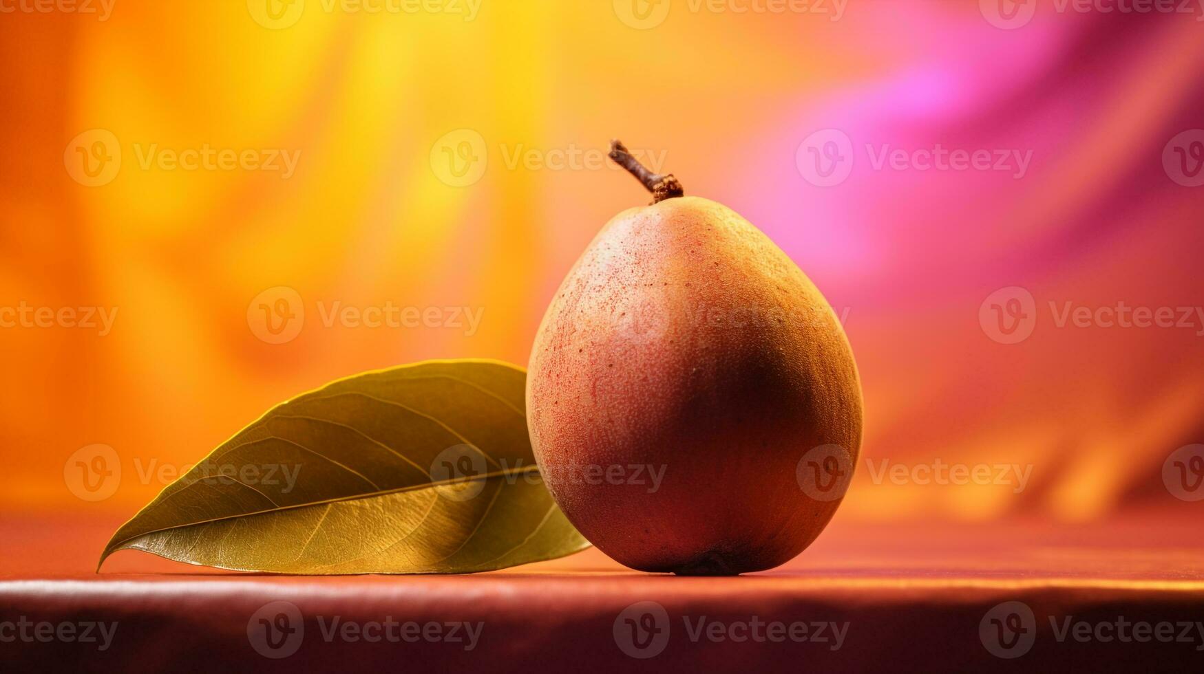 Photo of Sapodilla fruit half against a colorful abstract background. Generative AI