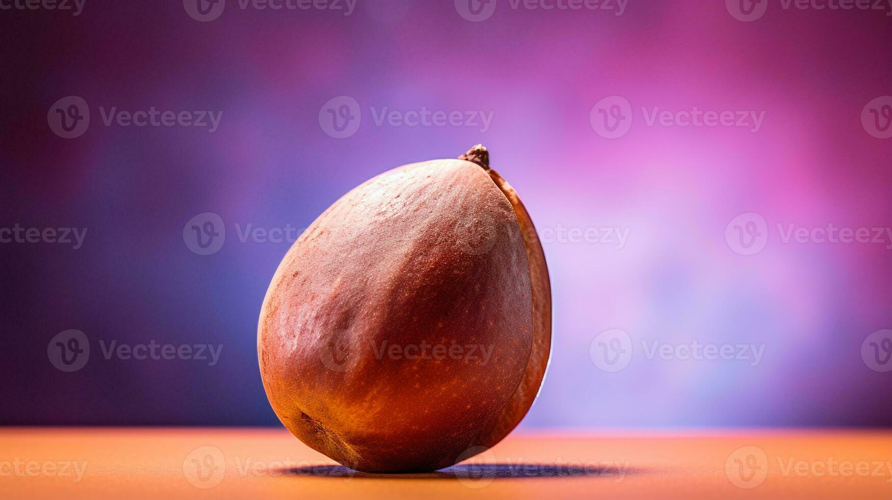 Photo of Sapodilla fruit half against a colorful abstract background. Generative AI