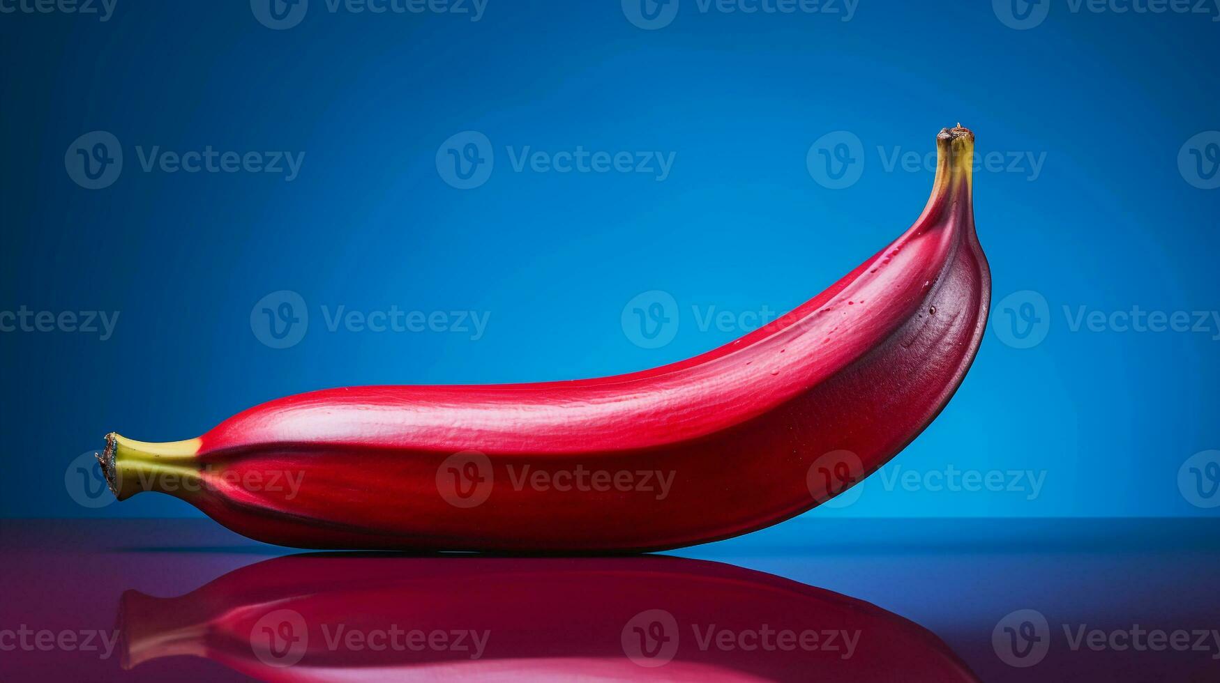 Photo of Red banana fruit half against a colorful abstract background. Generative AI