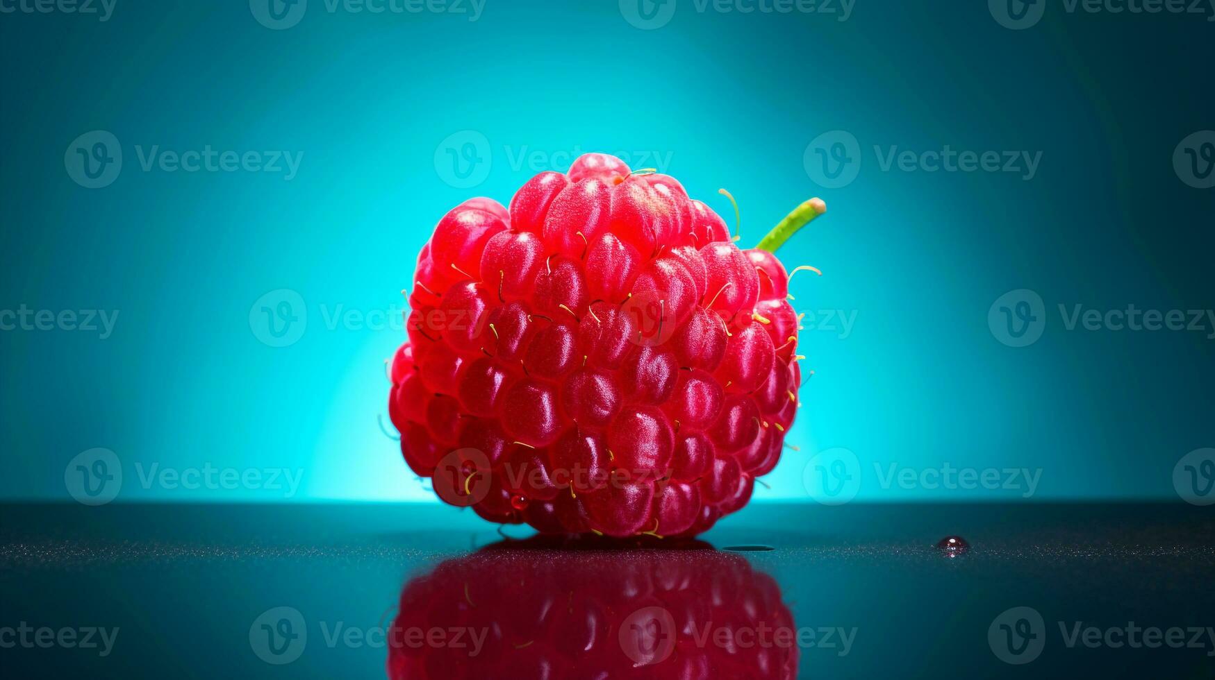 Photo of Raspberry fruit half against a colorful abstract background. Generative AI