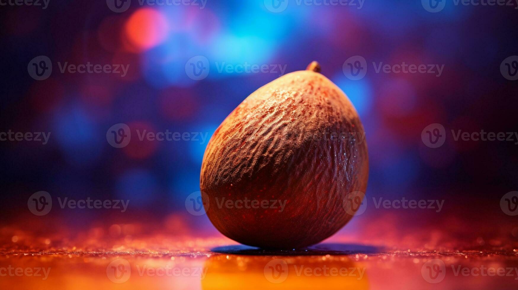 Photo of Mamey sapote fruit half against a colorful abstract background. Generative AI