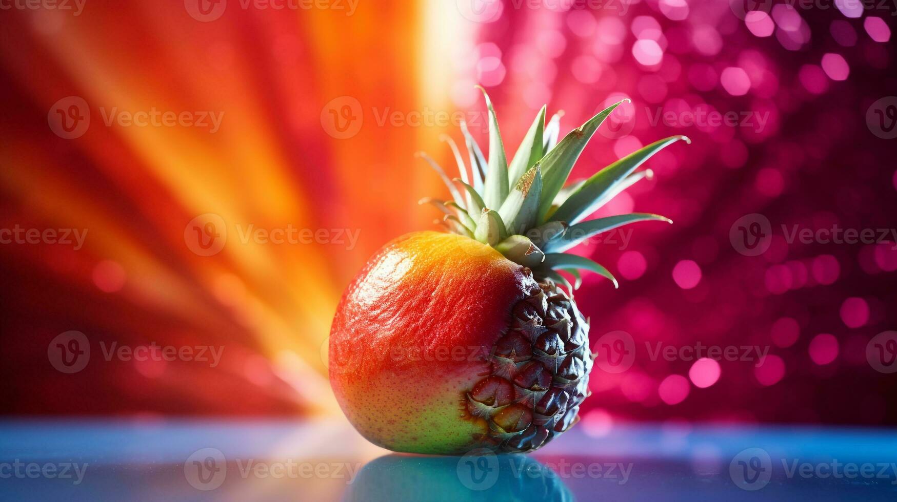 Photo of Kiwamo fruit half against a colorful abstract background. Generative AI