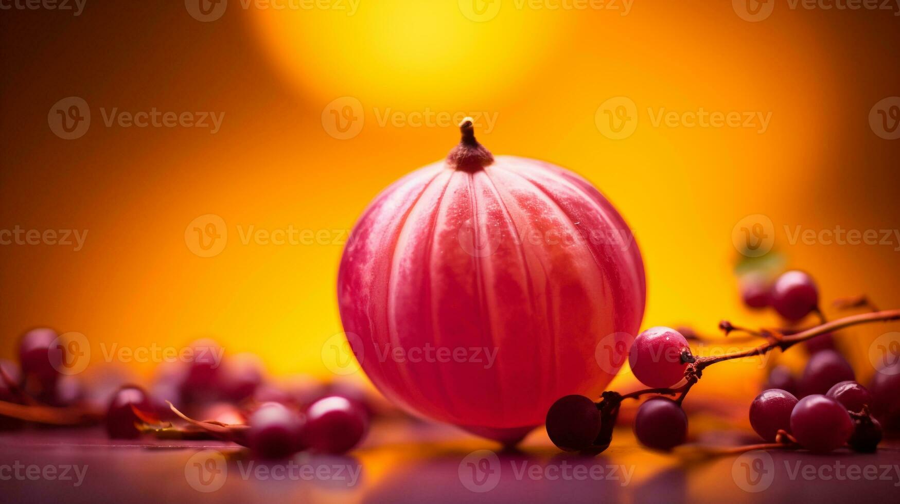 Photo of Gooseberry fruit half against a colorful abstract background. Generative AI