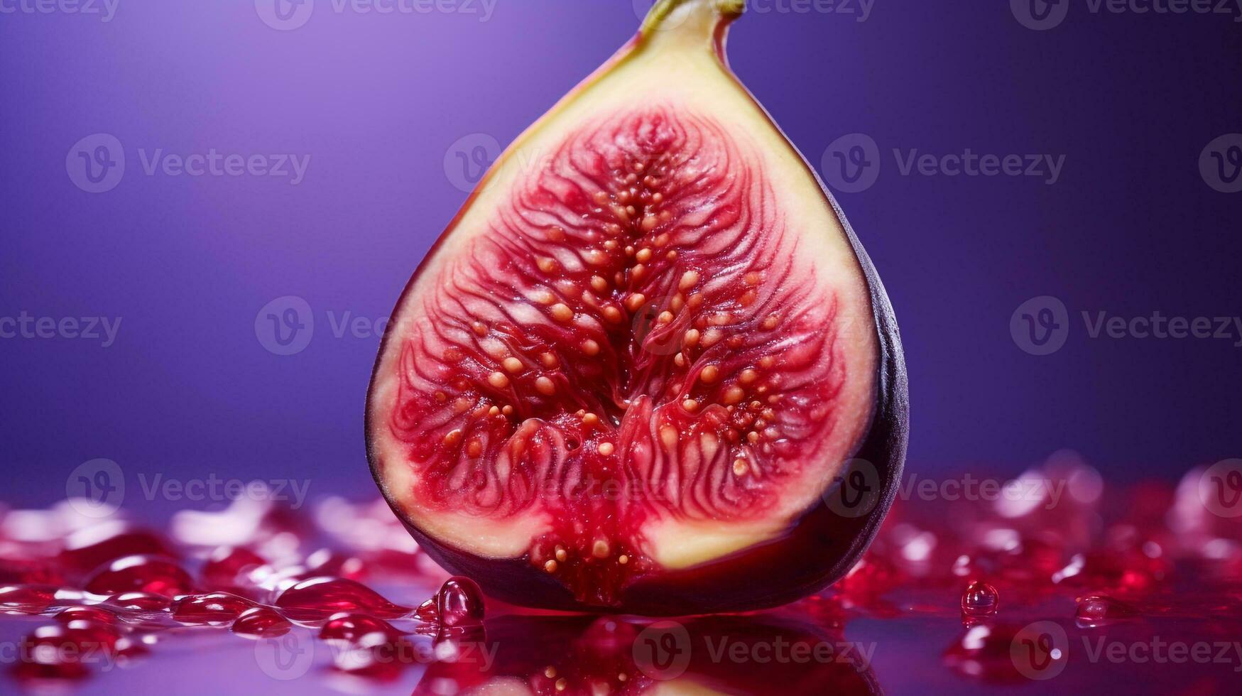 Photo of Fig fruit half against a colorful abstract background. Generative AI