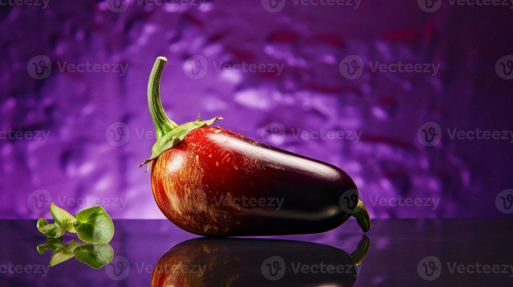Photo of Eggplant fruit half against a colorful abstract background. Generative AI