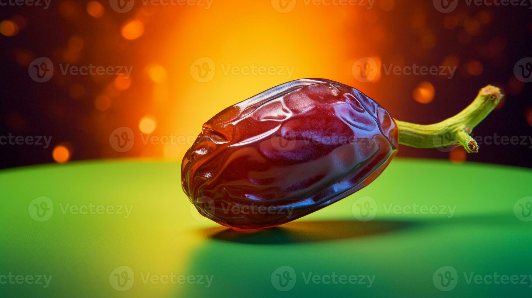 Photo of Date fruit half against a colorful abstract background. Generative AI