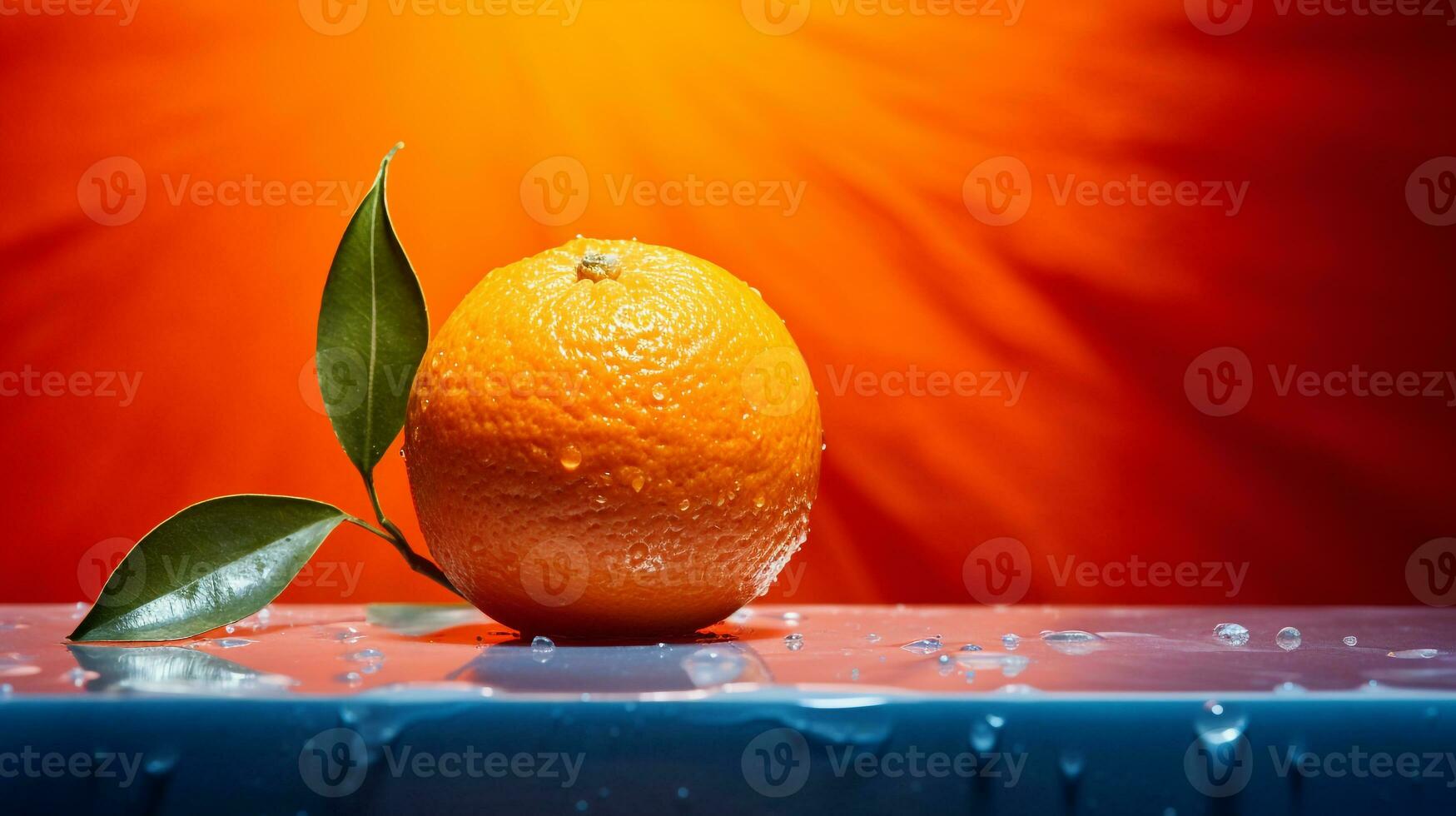 Photo of Clementine fruit half against a colorful abstract background. Generative AI