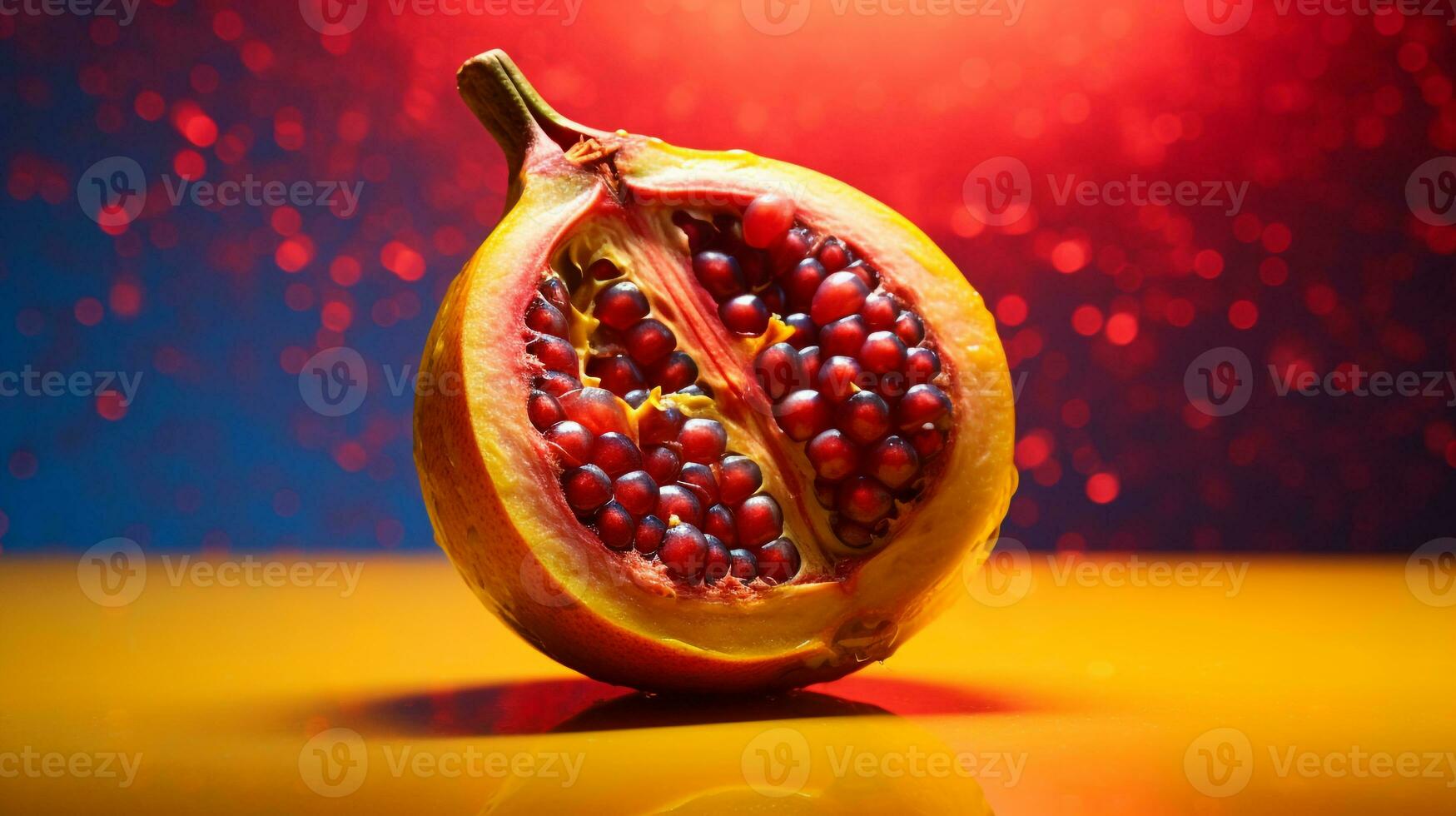 Photo of Casava fruit half against a colorful abstract background. Generative AI
