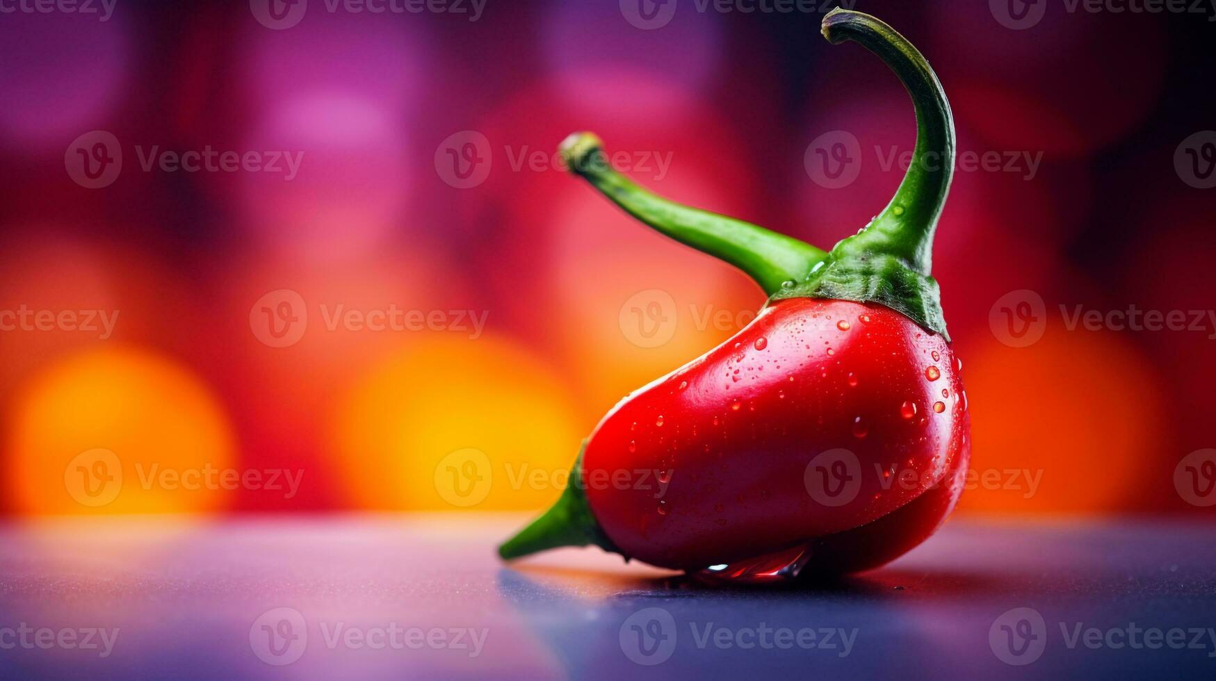 Photo of chilli pepper fruit half against a colorful abstract background. Generative AI