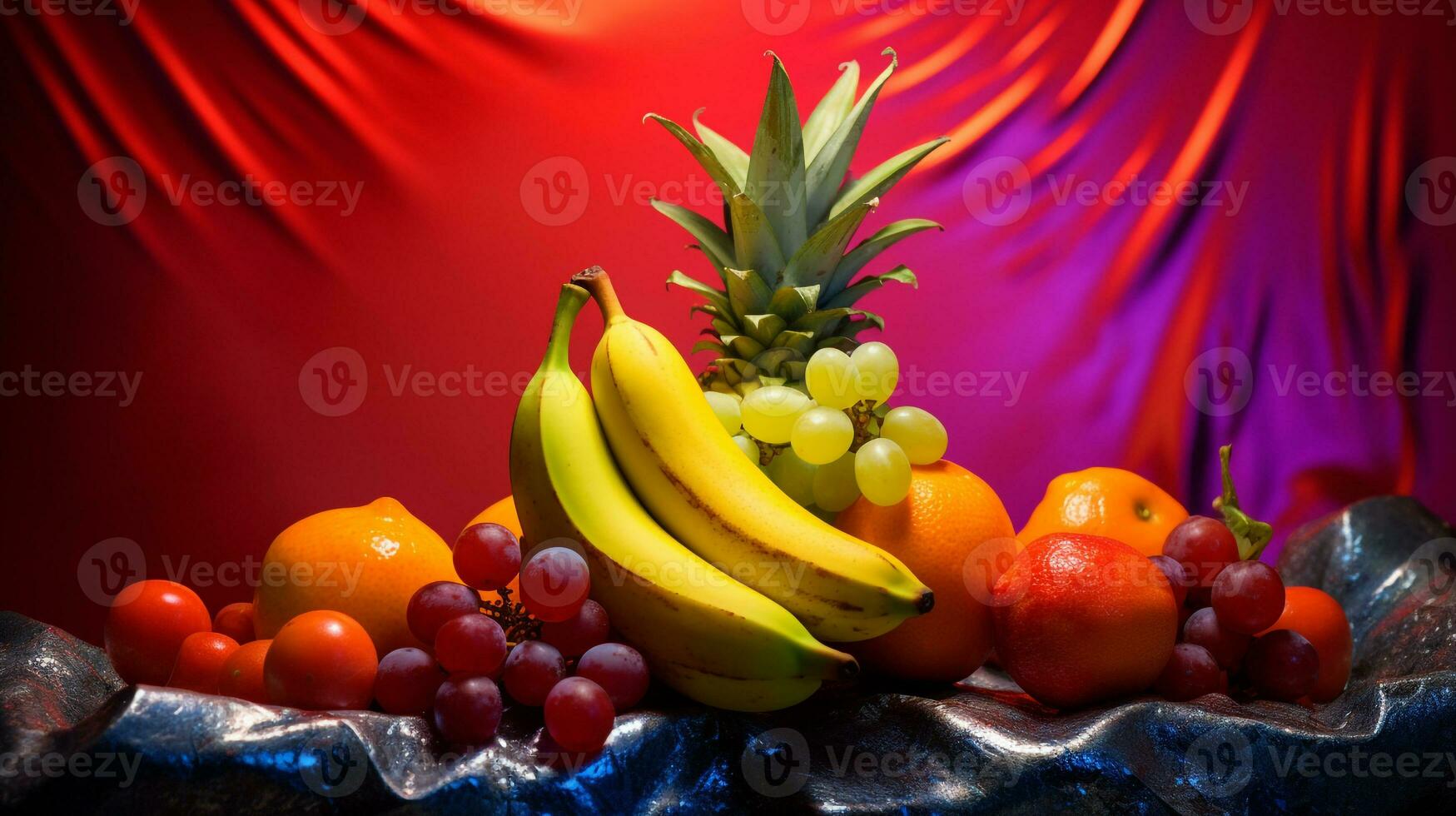 Photo of Buddhas hand fruit half against a colorful abstract background. Generative AI