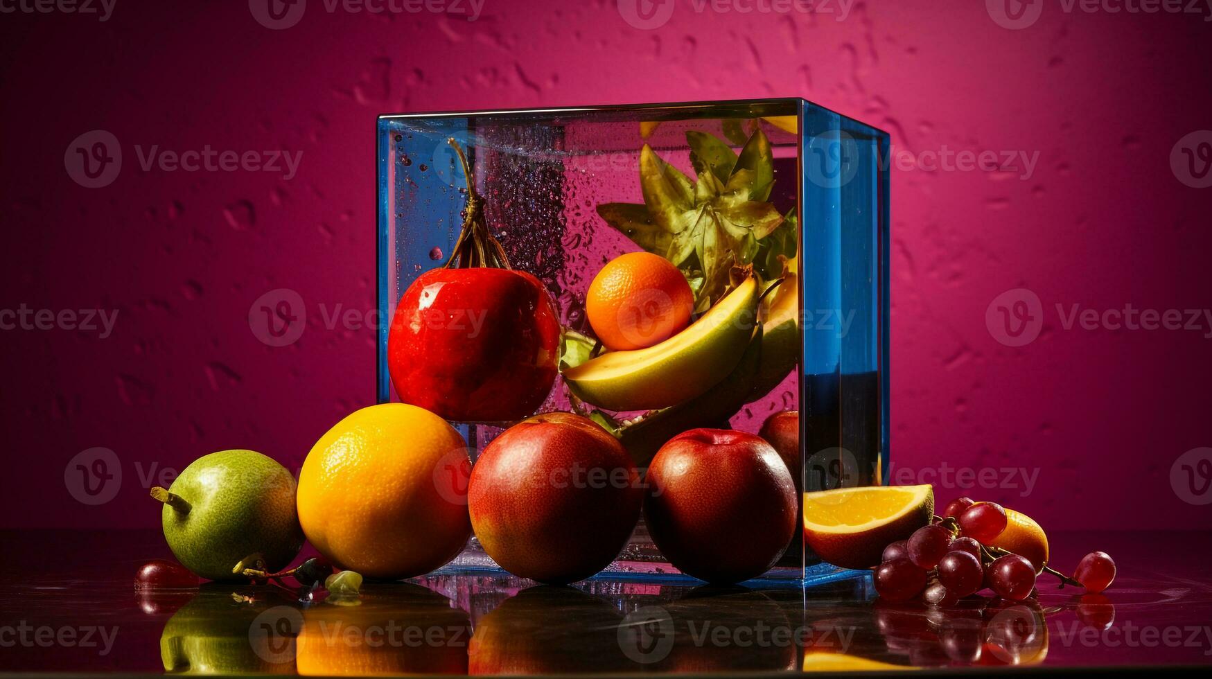 Photo of Caja fruit half against a colorful abstract background. Generative AI