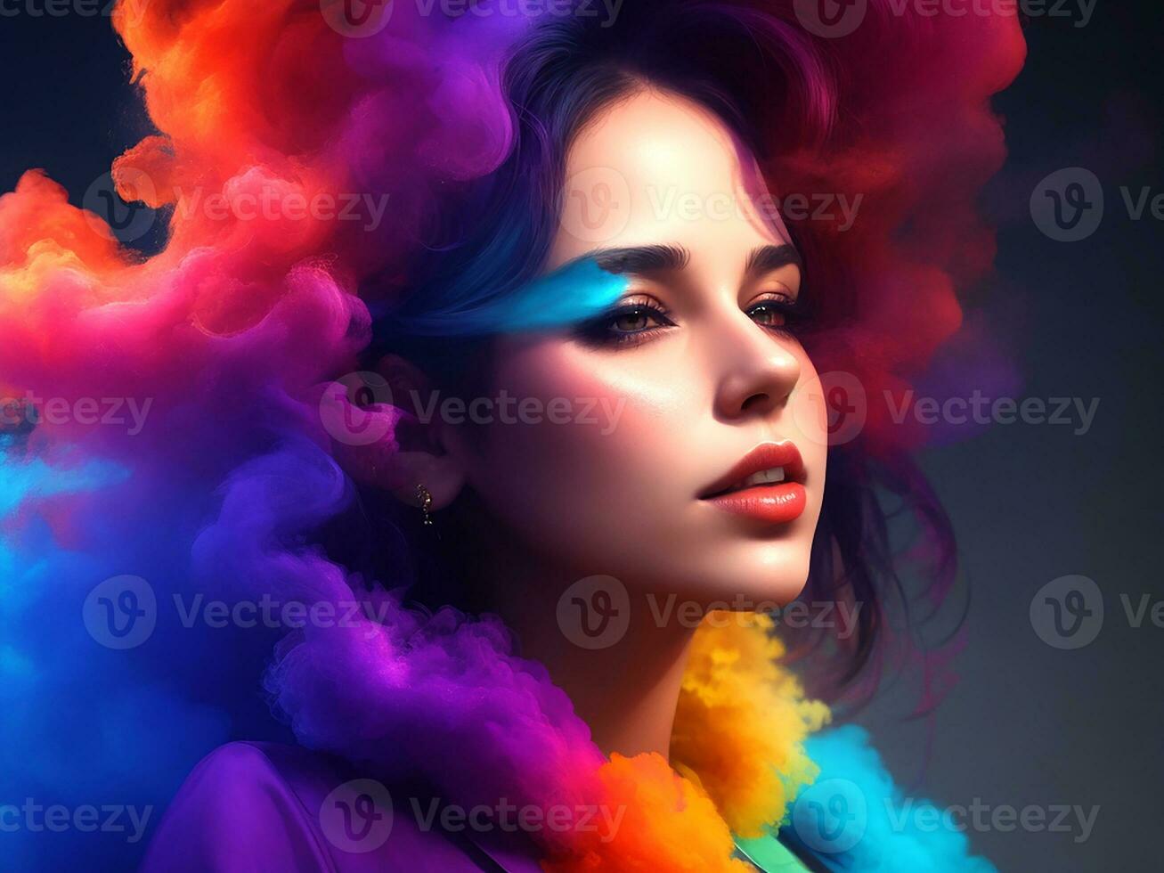 Paintings of women with a colorful effect. . Generative Ai photo