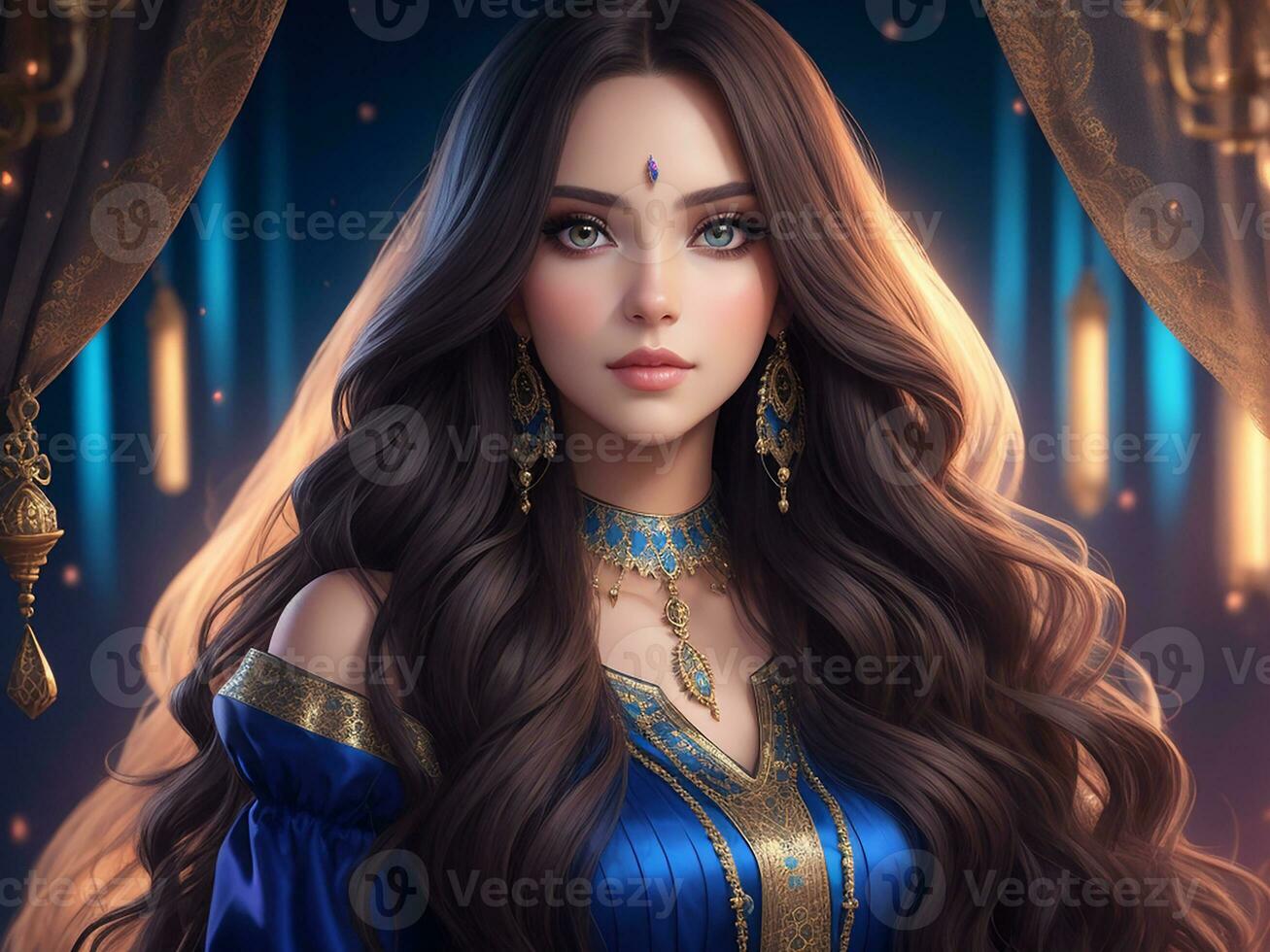 A Beautiful Girl Lighting Background. Generative Ai photo