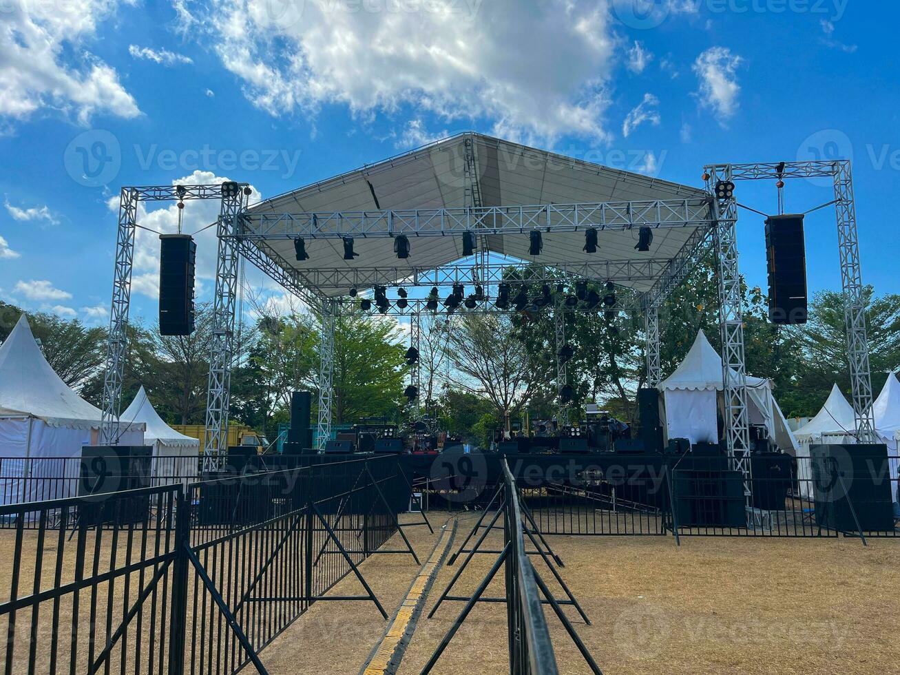 concert stage. Empty concert stage at an outdoor concert without audience, performers. concert stage on field photo