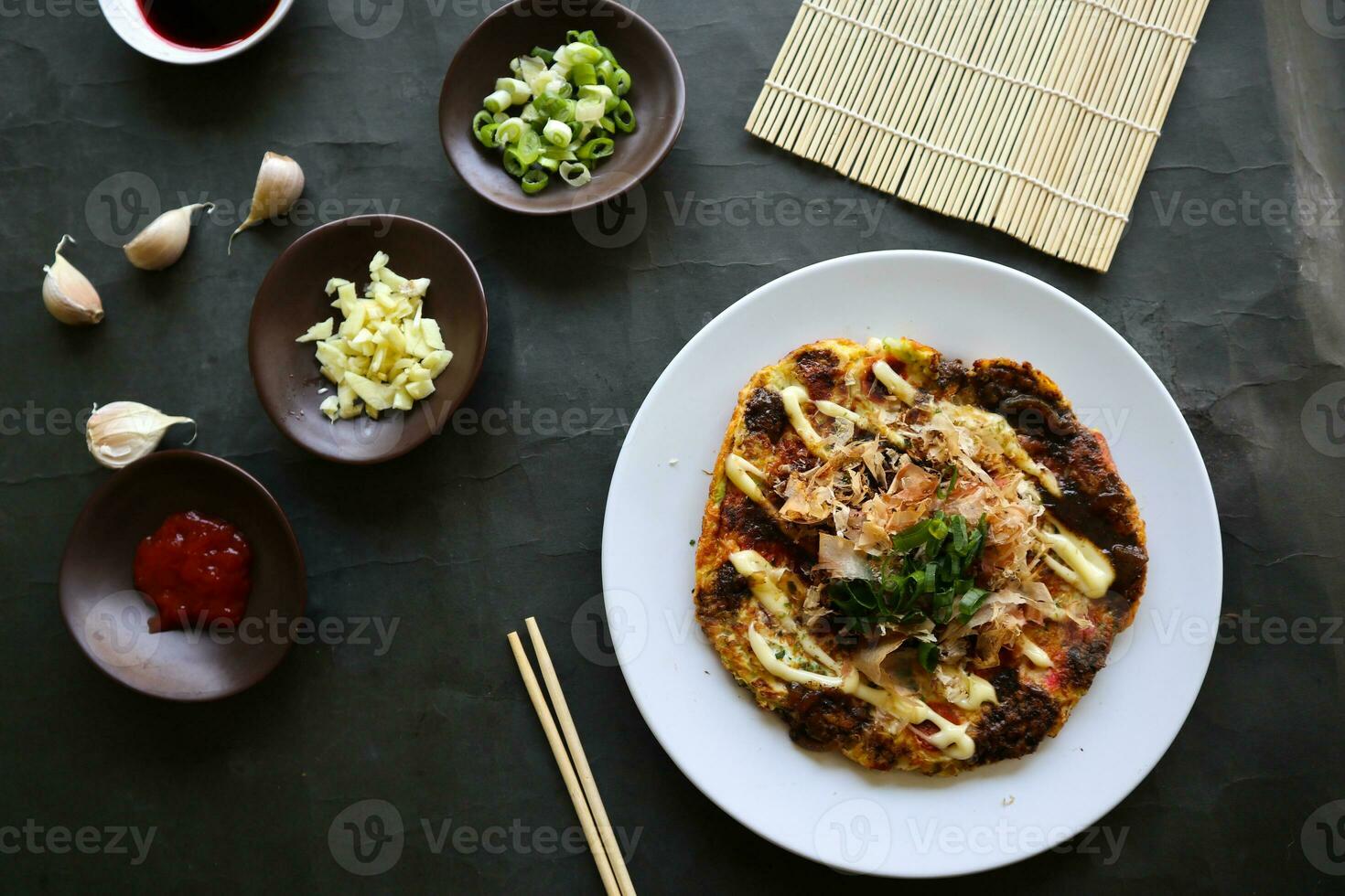 okonomiyaki, Traditional Japanese Pizza, Japanese hot plate pizza from