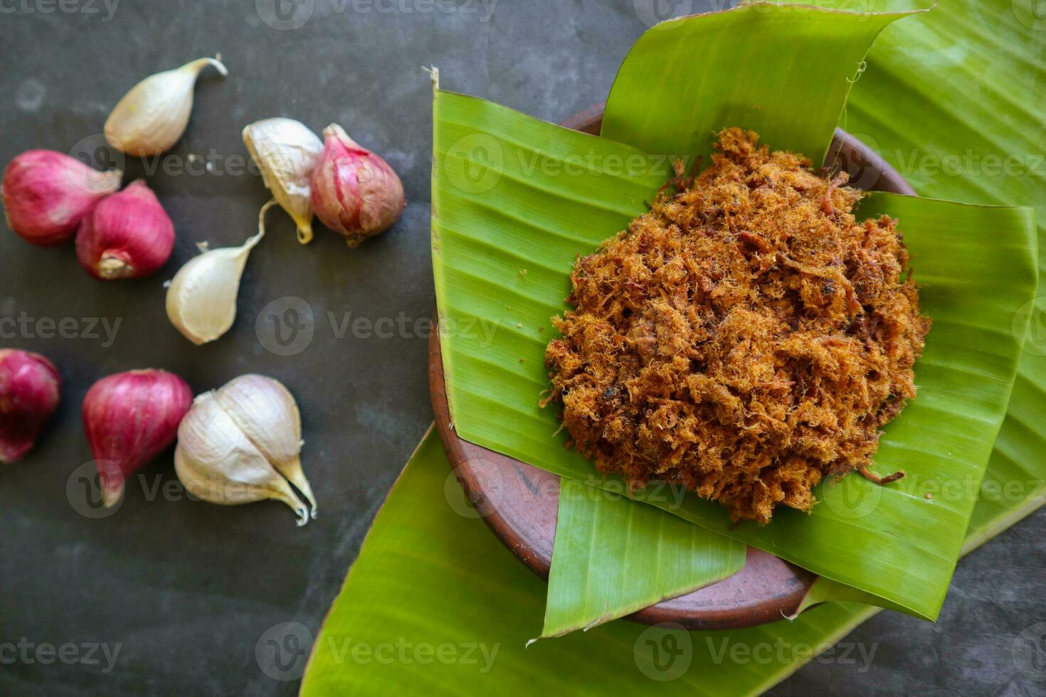 abon made of meat, minced meat dishes made with brown sugar and dried, preserved foods. Indonesian Asian food photo