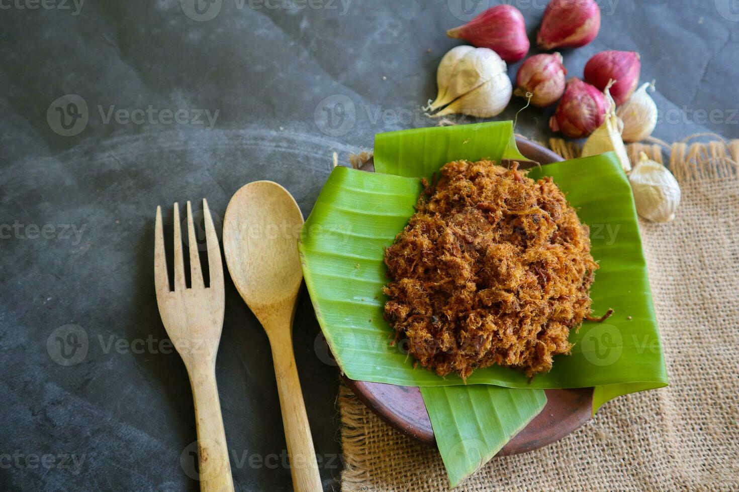 abon made of meat, minced meat dishes made with brown sugar and dried, preserved foods. Indonesian Asian food photo