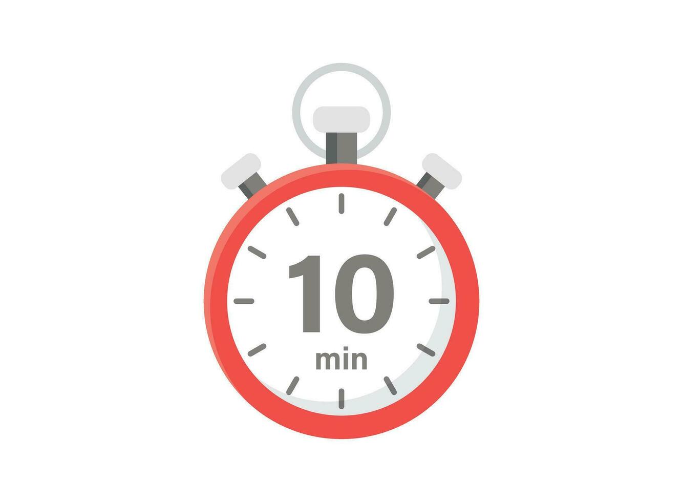 10 minutes on stopwatch icon in flat style. Clock face timer vector illustration on isolated background. Countdown sign business concept.