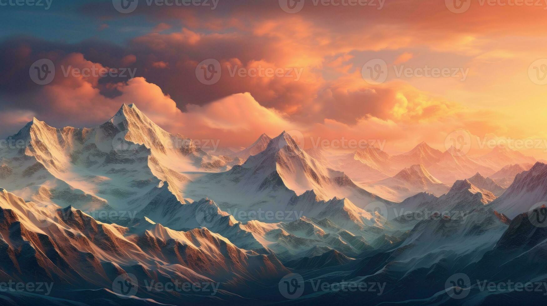 a snowy mountain range with clouds photo