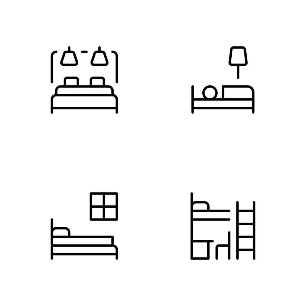 cama iconos, doble cama iconos, mueble dormir noche hotel motel icono vector conjunto diseño con editable ataque. línea, sólido, plano línea, Delgado estilo y adecuado para web página, móvil aplicación, ui, ux diseño.