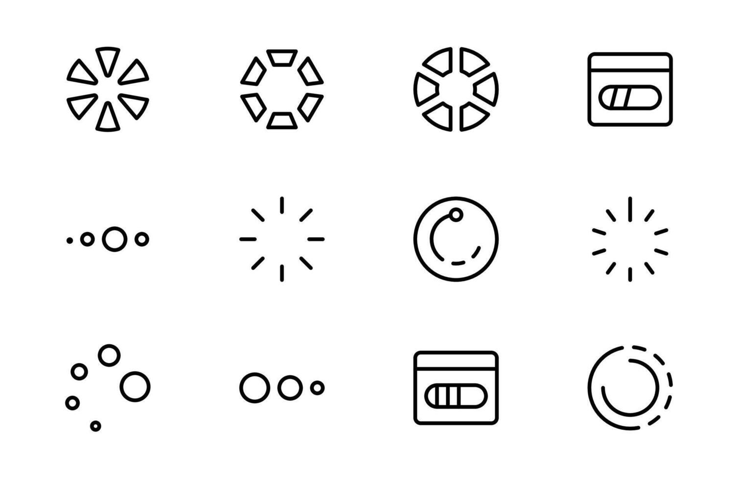 Loading icons, Buffering icons, Buffer, loader or preloader icon set. Download or Upload. Collection of simple web download. Vector illustration. Can be used of UI and mobile app, web site interface.