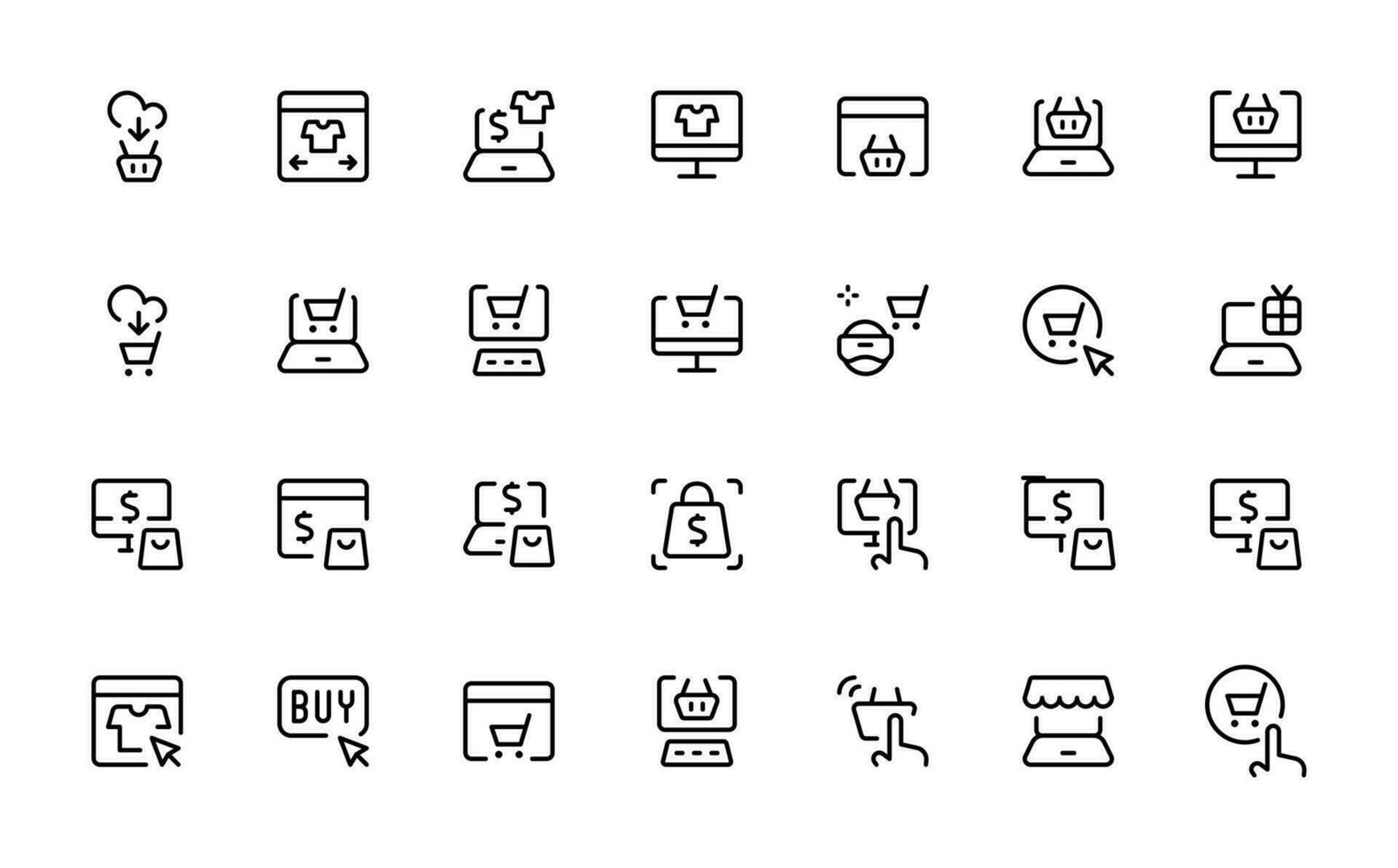 E-commerce icons set. Online shopping and delivery elements. E-business symbol. Solid collection. Flat vector icon for apps, ui and websites.