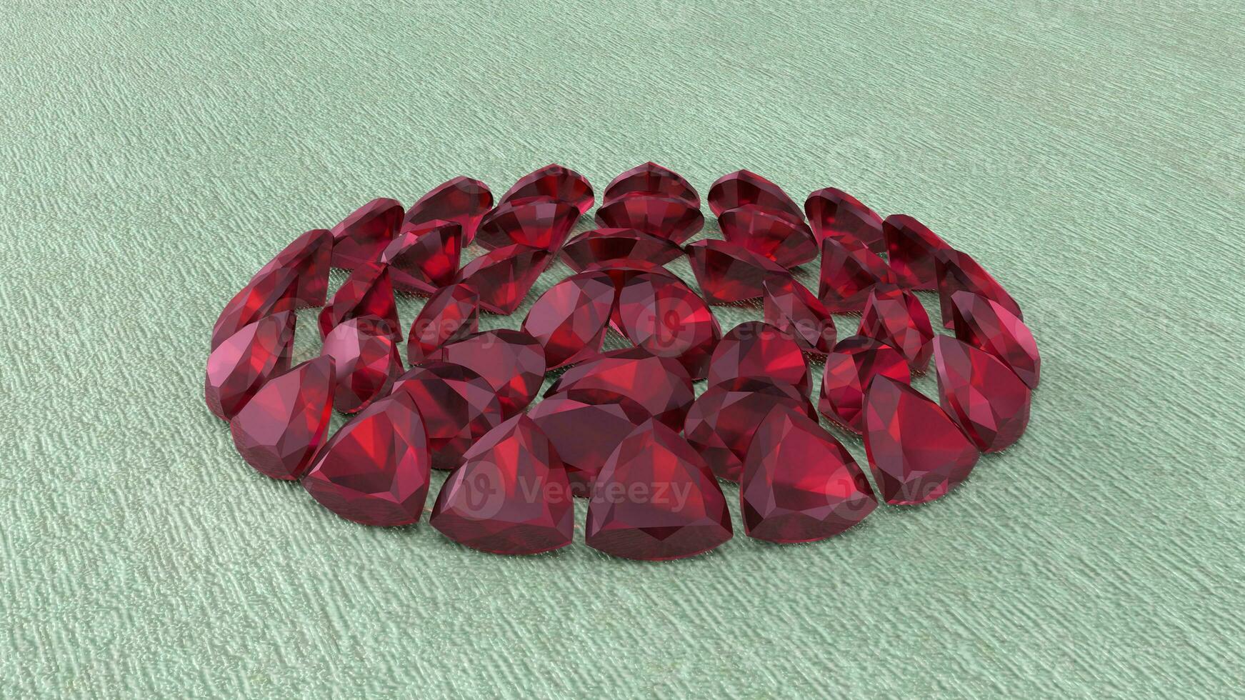 Natural Semitransparent Oval, Round, Pear And Triangular Shape Faceted Red Rubies Precious Gemstones On Silk Fabric photo