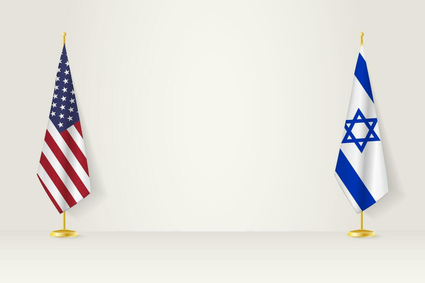 United States and Israel flag on indoor flagpole, meeting concept between Israel and United States. vector