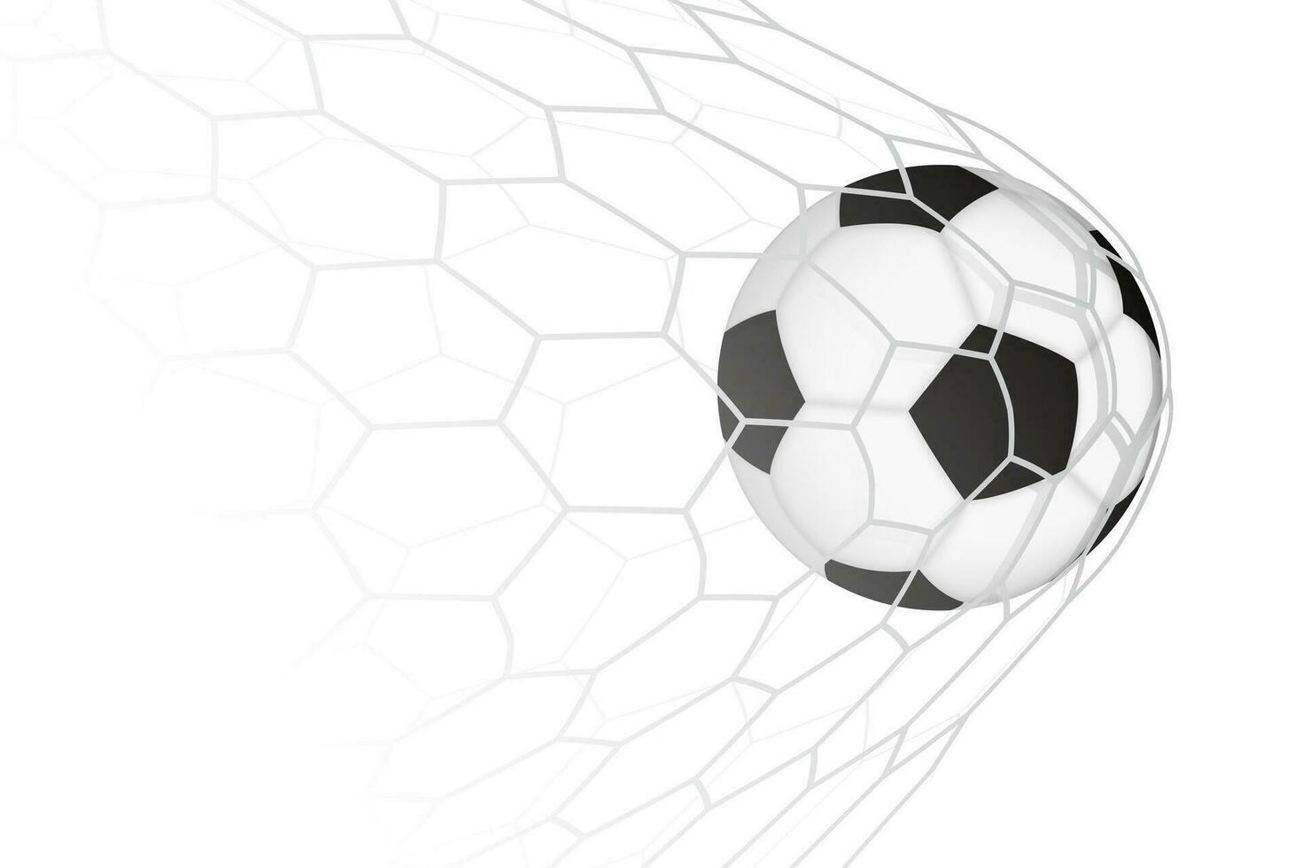 Football or soccer ball in goal net, illustration of goal moment in match. vector