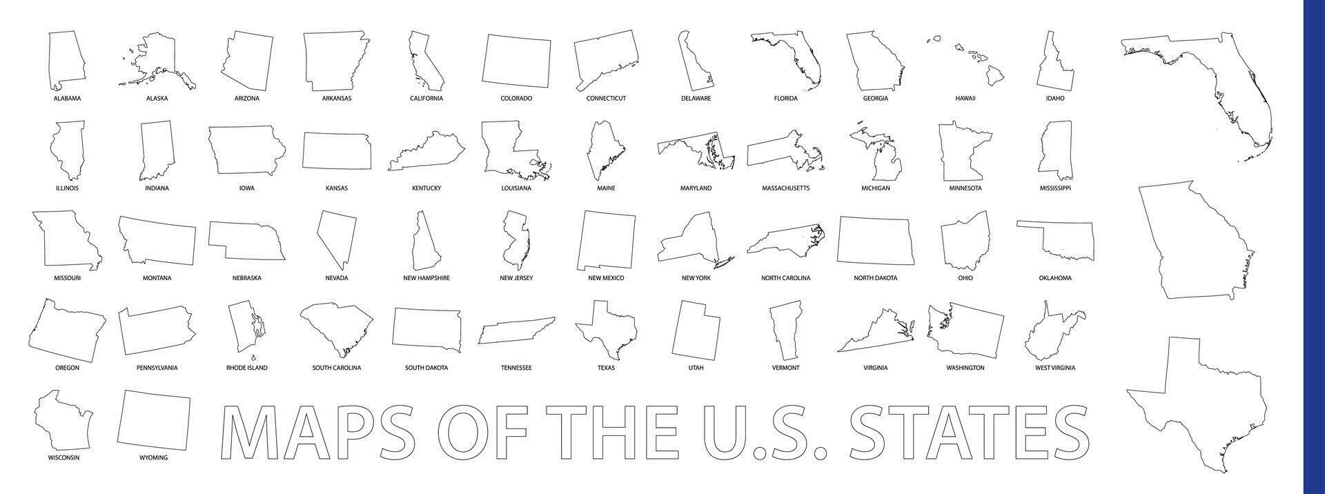 Maps of The US State, Outline maps collection. 32986450 Vector Art at 