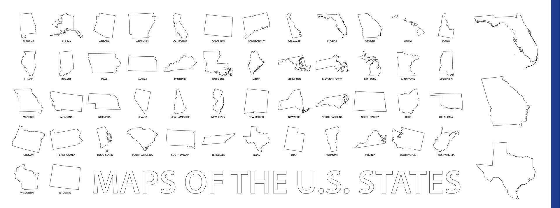 Maps of The US State, Outline maps collection. vector