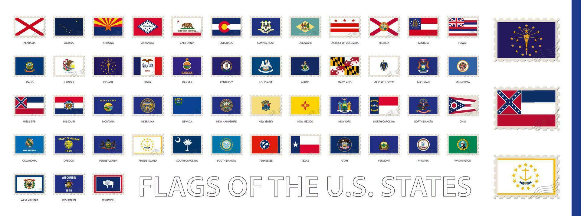Postage Flag Set, US State Flags. vector