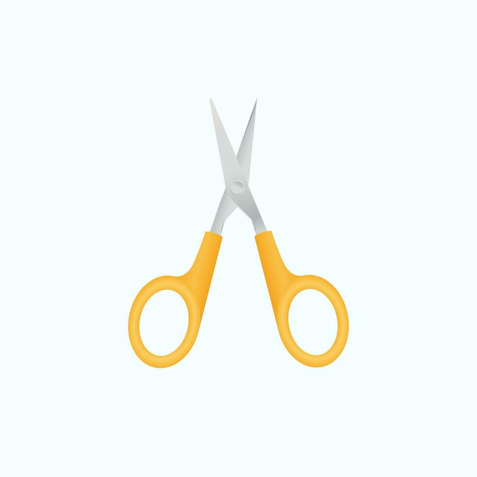 Open scissors with yellow handles for kids. Flat illustration of scissors. vector