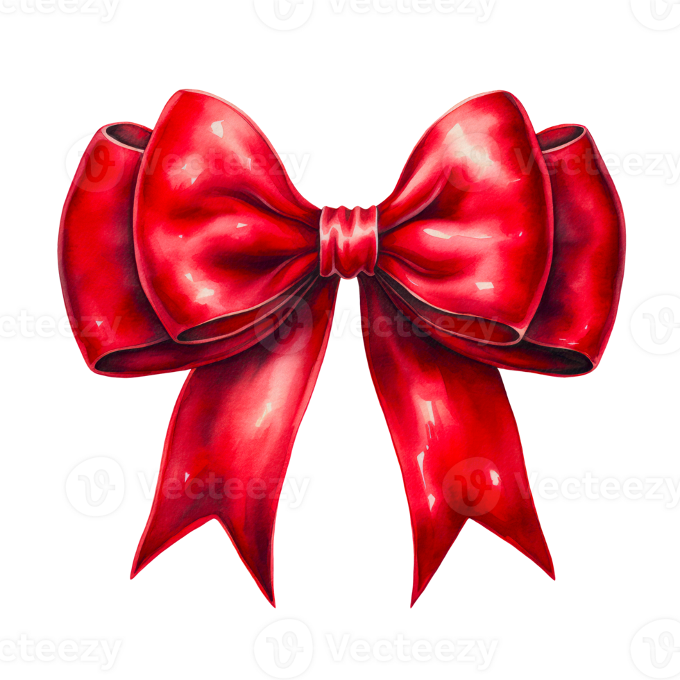 Red Bow Watercolor Illustration. Generative AI png