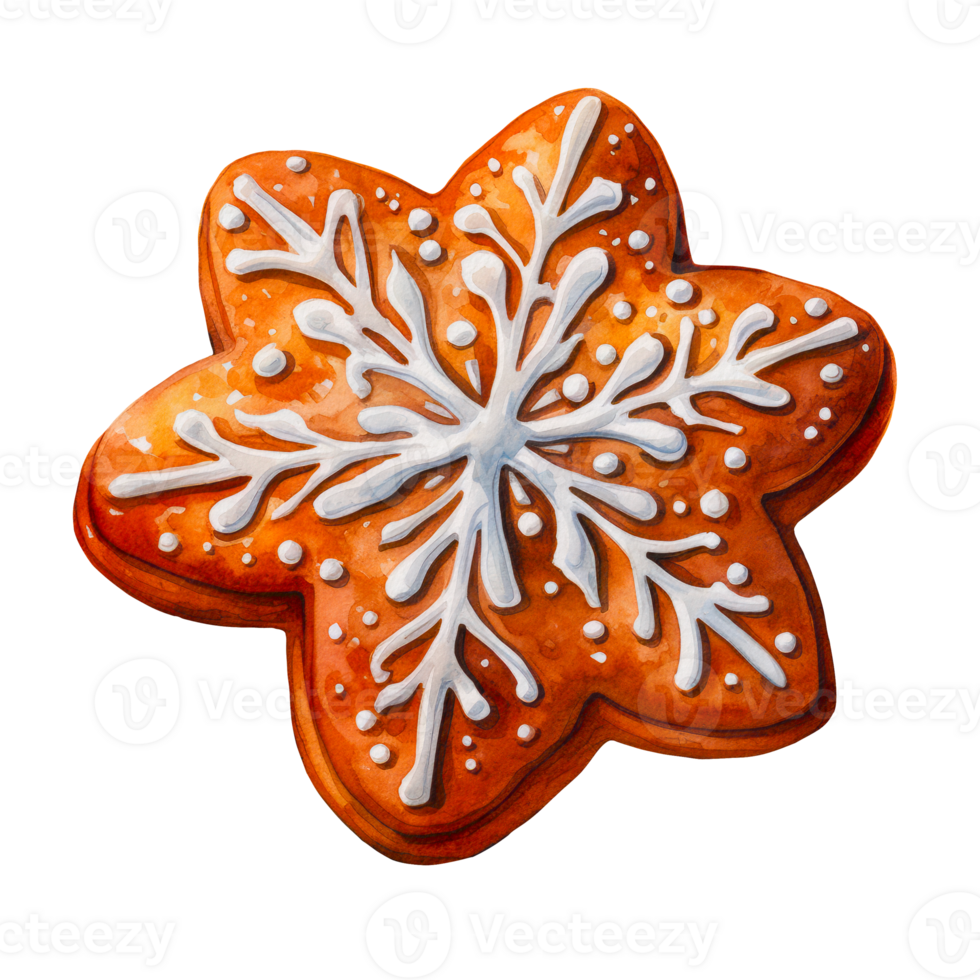 Gingerbread christmas cookie. Watercolor illustration. AI Generative png