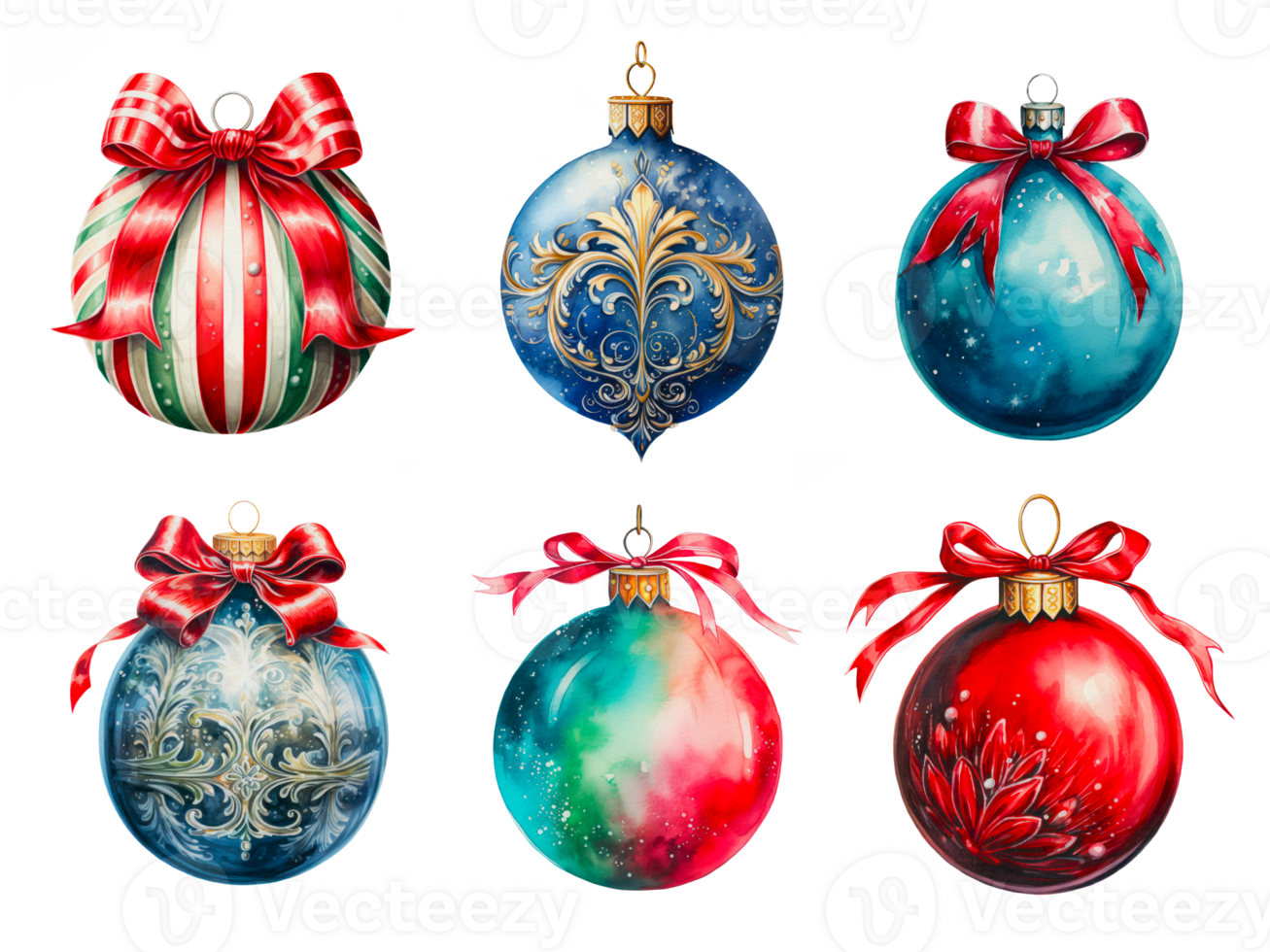 Watercolor Christmas tree decorations set. AI Generative png